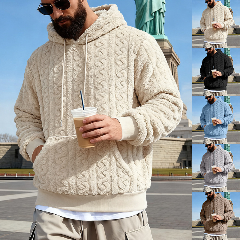 Sherpa Hoodie Fleece - メンズフリースパーカー冬暖かいシェルパ裏地付きフード付きスウェットシャツレトロストリートウェアハイストリートカジュアルプルオーバー男性服男性用