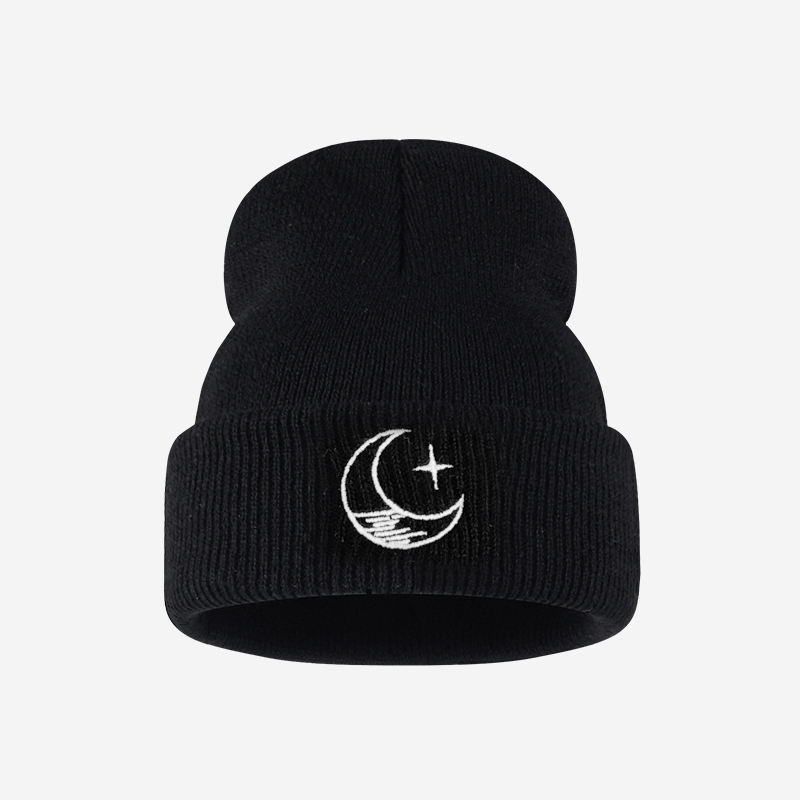 Knit Beanie Hat Warm - 1歳から3歳向けのニット帽：星と月の刺繍が可愛い暖かいビーニー、秋と冬の外出や普段使いに最適
