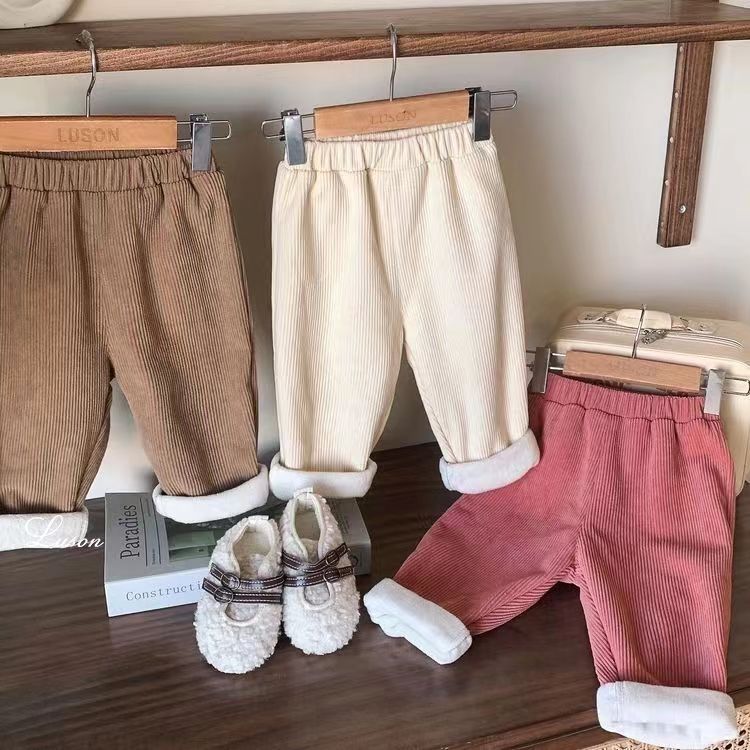 Corduroy Pant Warm - 秋冬子供服フリース裏地付き無地コーデュロイパンツ暖かい1-6歳男の子女の子ゆったりカジュアルパンツ