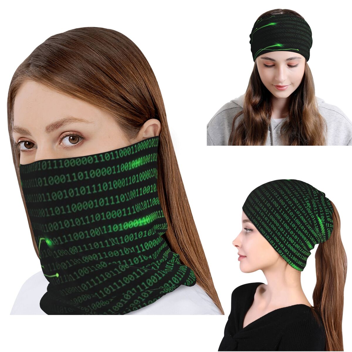 Knit Beanie Hat Warm - バイナリコード入りスローブランケットと軽量フリースバンダナネックゲイターマスクスカーフ暖かいサイクリングスカーフビーニーハット洗濯可能