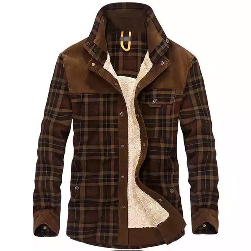 Flannel Shirt Lined - メンズヴィンテージチェック柄シアリング裏地付きフリースシャツジャケットカジュアルスタイル長袖厚手フランネルインナーポケットデザイン