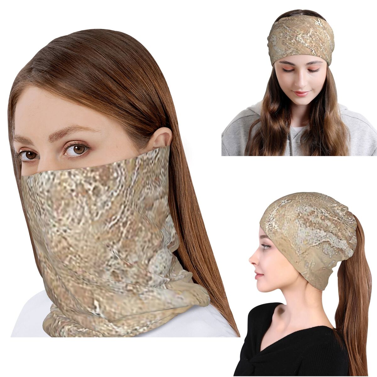 Knit Beanie Hat Warm - 現代的なクリームベージュサンドストーン花崗岩マーブルバンダナネックゲイターマスクスカーフ暖かいサイクリングスカーフビーニー帽子大人用オールシーズン
