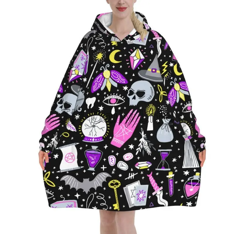 Sherpa Hoodie Fleece - マジックウィッチゴス特大ブランケットパーカー女性ウェアラブルフランネルプルオーバースウェットシャツ暖かいフリースシェルパブランケットポケット付き