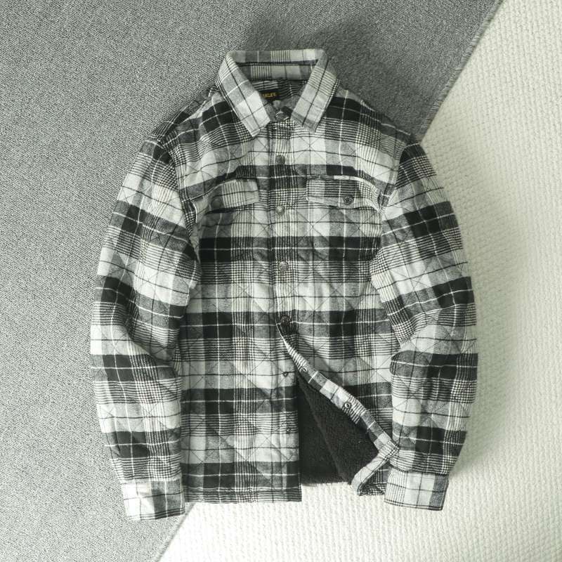 Flannel Shirt Lined - 秋冬メンズチェック柄フランネルフリースシャツジャケット、胸ポケット付きキルティング裏地厚手暖かいチェック柄アウターシャツ