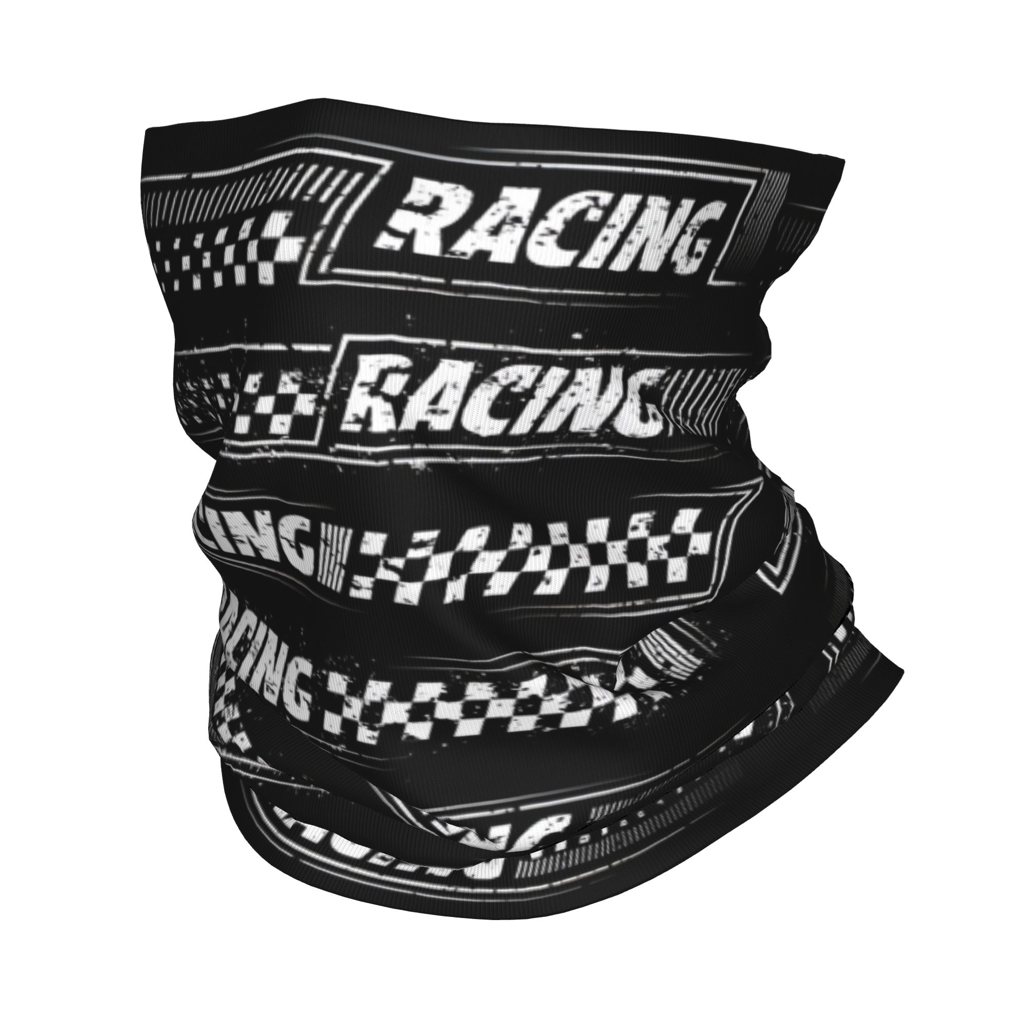 Neck Gaiter Fleece - カスタムレーシングスピードラリーレースチェッカーモーターロゴバンダナウィンターネックウォーマー女性用フェイススカーフ（ゲイターヘッドバンド）
