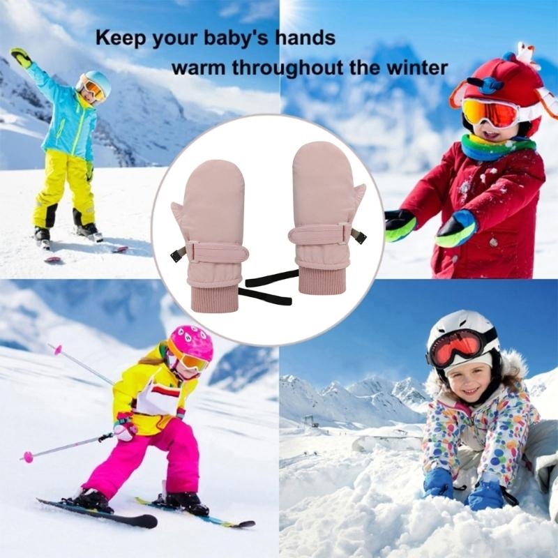 Snow Glove Insulated - J15U 暖かいベビー幼児冬用スキーグローブ 紐付き 防寒ミトン 男の子と女の子用 フリース裏地断熱スノーグローブ
