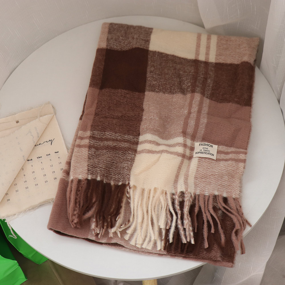 Wool Scarf Men - カジュアル防風チェック柄ウールスカーフロングテッセル保温冬カシミヤスカーフパシュミナネッカチーフ韓国スタイル男性スカーフギフト
