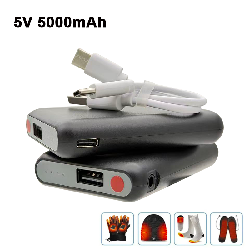 Heated Vest Battery - 5V 5000mAh USB-C 充電式パワーバンクバッテリーパック 加熱ソックス用 加熱手袋用