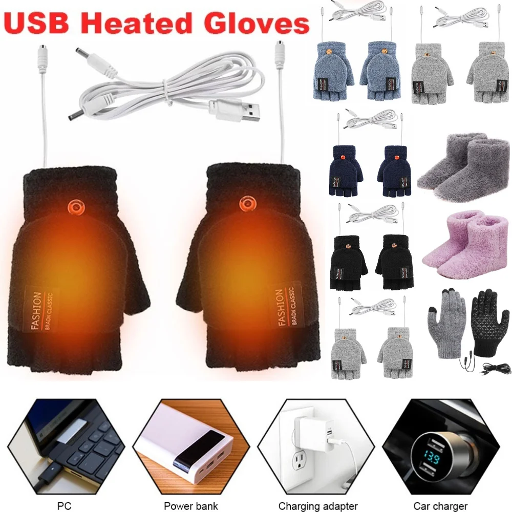 Hand Warmer Electric - USB 電熱手袋冬屋外サーマルタッチスクリーンフルハーフフィンガーウォーマーニット手袋ハンドウォーマー自転車手袋