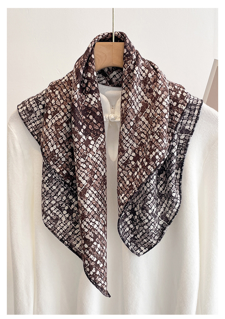 Wool Scarf Men - 70% ウール 30% シルクスカーフ女性のための春ヴィンテージコーヒーチェック柄スクエアスカーフレディースマフラーネックウォーマー男性アクセサリー