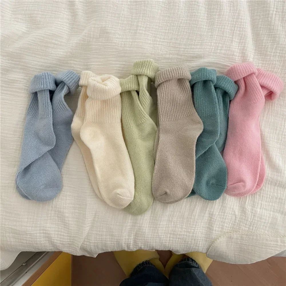 Thermal Sock Wool - 女性のための日本のカワイイウールソックス、単色、厚く、暖かい、長い、カシミア、サーマルソックス、クリスマスギフト、かわいい、冬