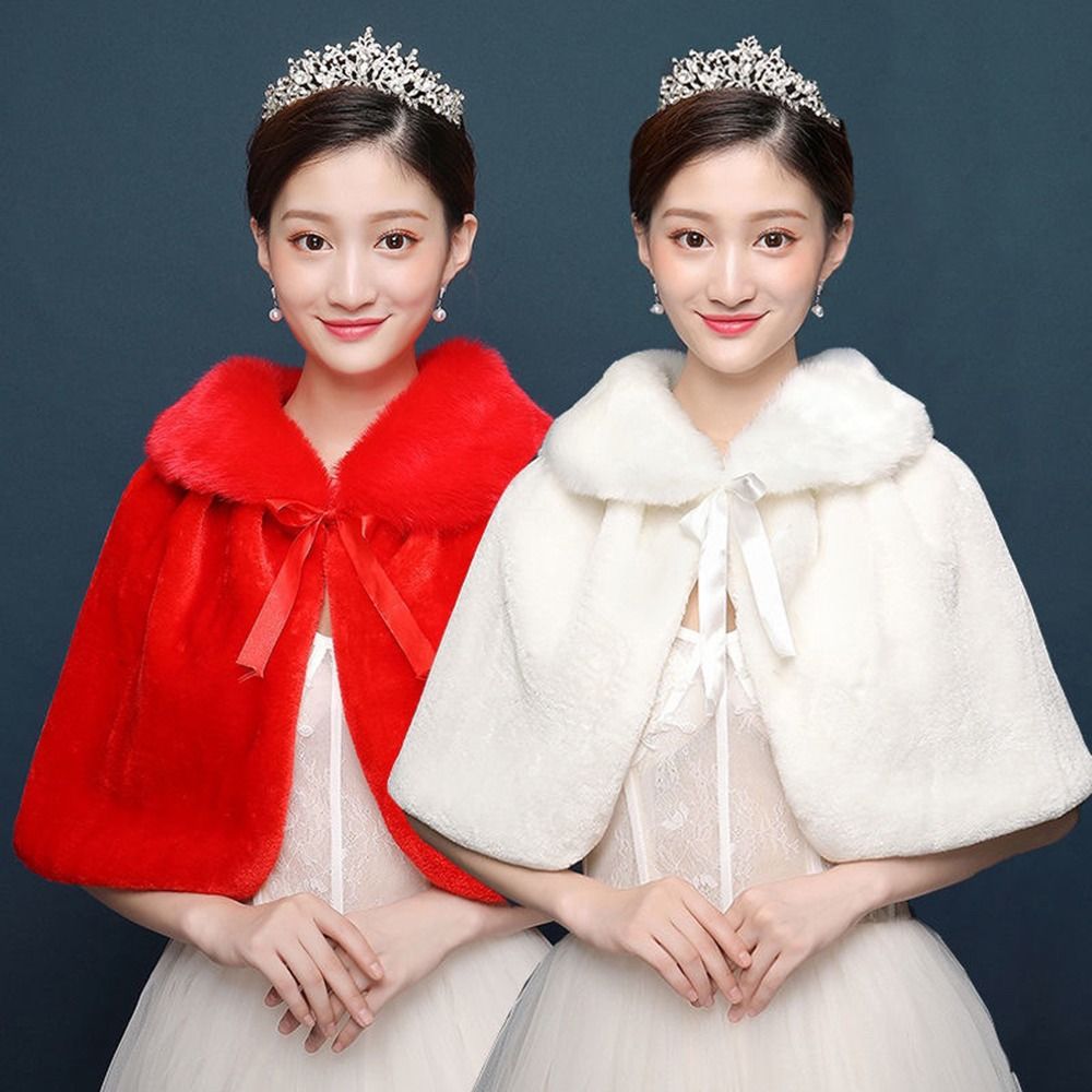 Shawl Wrap Winter - ホワイトレディースウィンターシックンプラッシュラップストール肘丈ウェディングブライダルショールケープウォームジャケットシュラッグ（レースアップリボン付き）