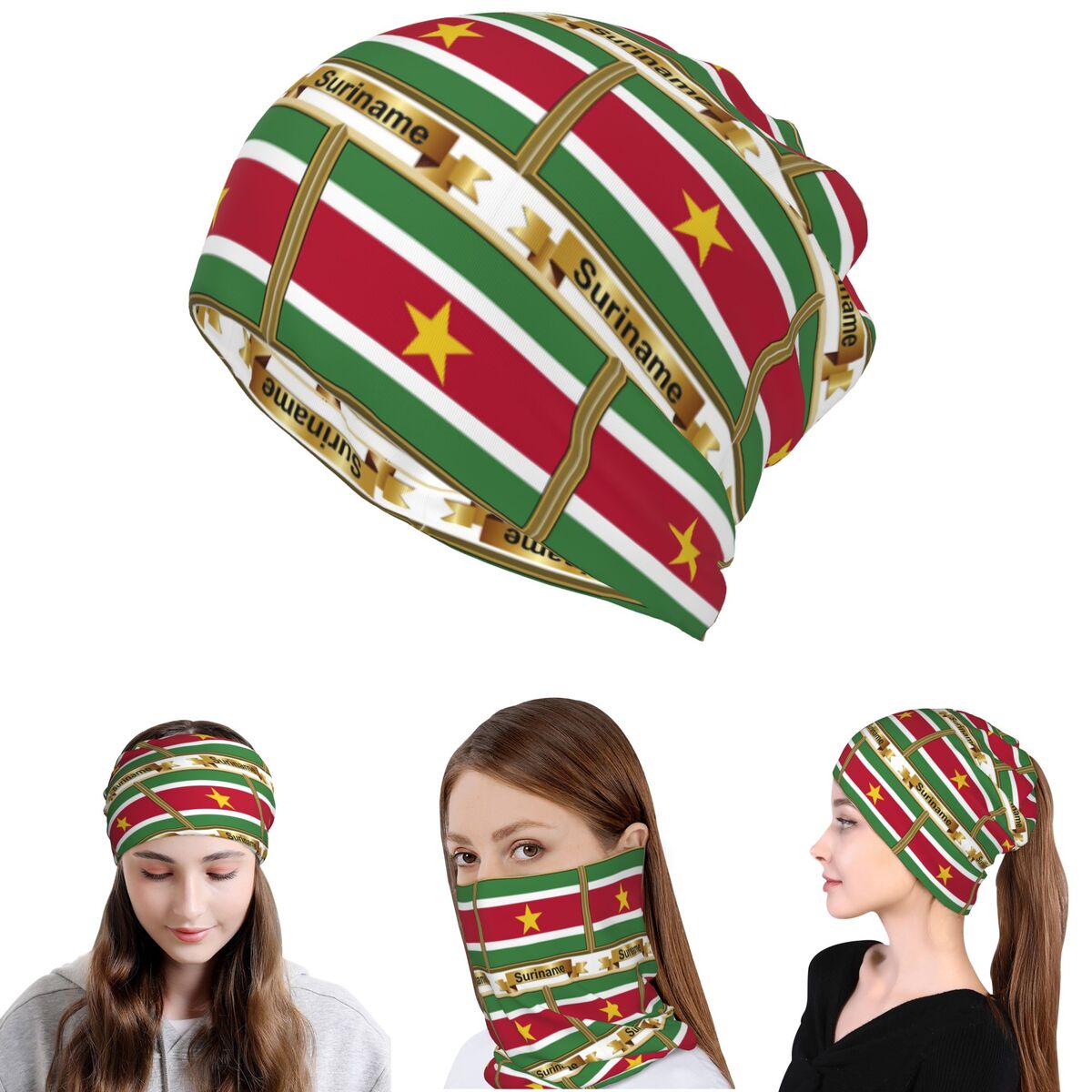 Knit Beanie Hat Warm - スリナム国旗製品 (N) バンダナ ネックカバー マジック スカーフ