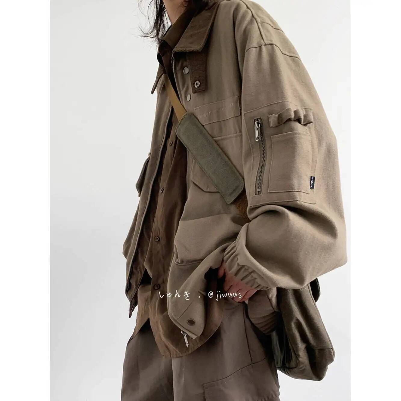 Down Jacket Packable - マンジャケット春秋ルーズカーゴジャケット日本製ヴィンテージマルチポケット、ユニセックスストリートウェア、スタイリッシュな多用途カジュアルコート