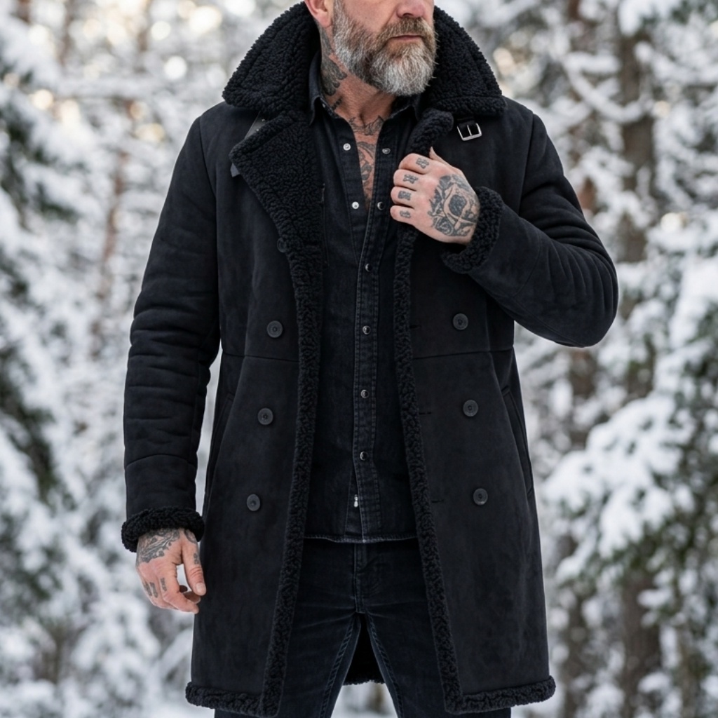 Down Jacket Packable - メンズフェイクスエードファー裏地付き冬用ジャケット防風ダブルブレストベルト付きトレンチ厚手暖かいハンティングハイキングコート冬用男性コート