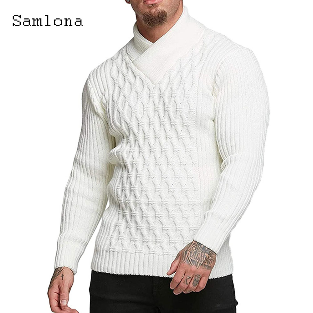 Wool Scarf Men - Samlona-メンズニットセーター,カットアウトジャンパー,パッチワークトップ,スカーフカラー,ヴィンテージセーター,秋冬ファッション,2025