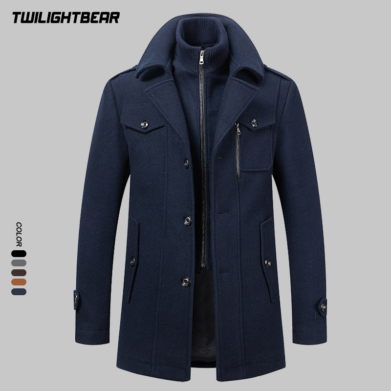 Wool Coat Peacoat - 冬のメンズウールコート、オーバーサイズ、無地、ダブルカラー、ピーコート、カジュアルウール冬用ジャケット、メンズ服、暖かいトップコート、5XL