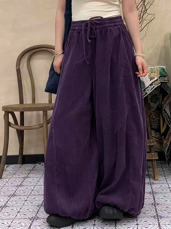 Corduroy Pant Warm - プラスサイズの女性のハイウエストコーデュロイワイドレッグパンツ秋冬暖かいカジュアルパンツ和風弾性ウエストポリエステ...