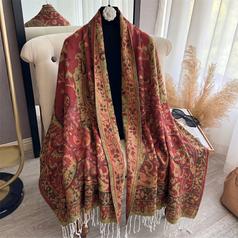 Cashmere Pashmina Wrap - 2026 高級ブランドカシミヤ女性スカーフプリント冬暖かいショールとラップパシュミナバンダナロングジャカードペイズリー女性スカーフ