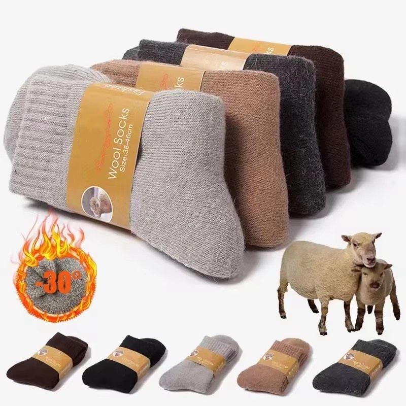 Thermal Sock Wool - 4 ペア/ロットメンズ冬超厚手サーマルソックスウール男性女性固体高品質メリノウール靴下寒い雪暖かいウール靴下