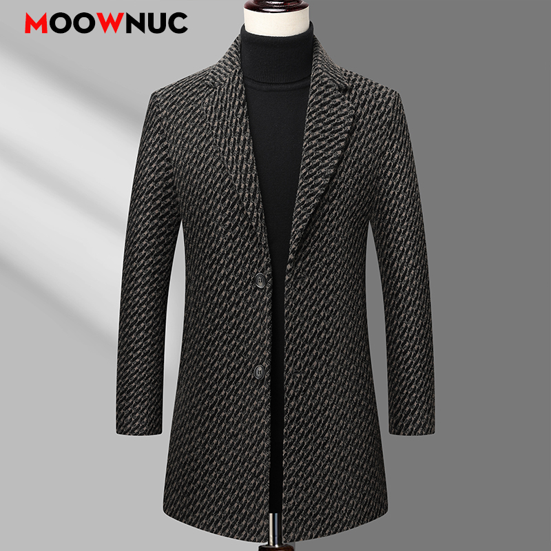 Wool Coat Peacoat - ロングコート男性メンズウールジャケット秋紳士服オーバーコートメンズウールトレンチコート冬暖かいオーバーコート男性ピーコート
