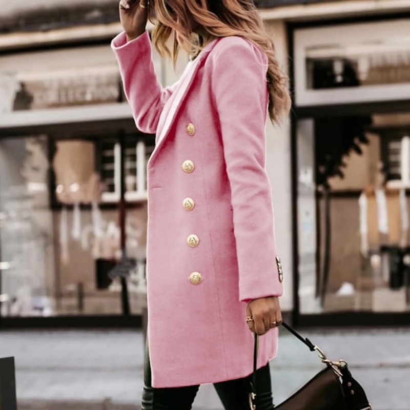 Wool Coat Peacoat - レディース秋冬ウールコートダブルブレストミディピーコートトレンチコート