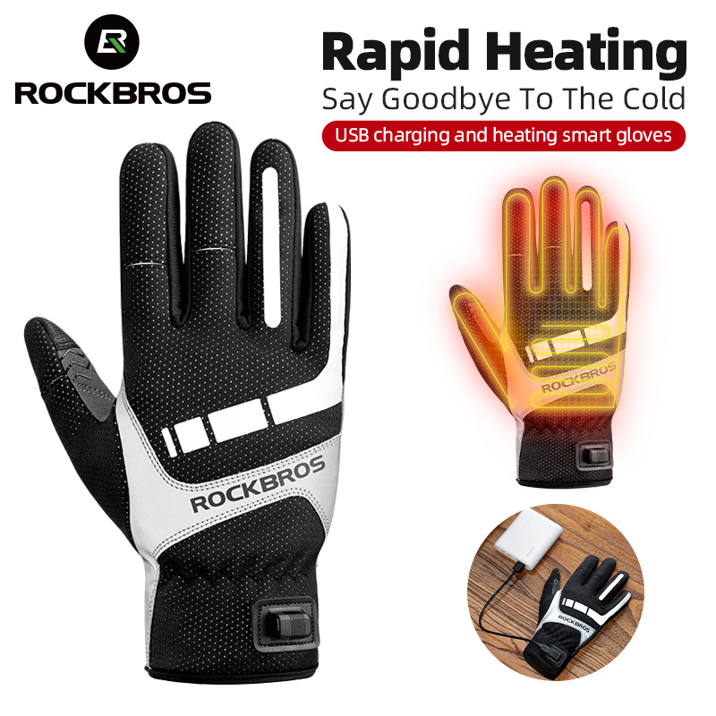 Touch Screen Gloves - Rockbros-サイクリング用の電気加熱冬用グローブ、タッチスクリーングローブ、USB充電式、オートバイライディング、ハイキング、雪、スキー