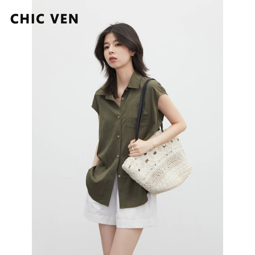 Down Jacket Packable - CHIC VEN 新ファッション女性シャツソリッドルーズカジュアルラペルシングルブレスト女性半袖ブラウスサマーコート 2026