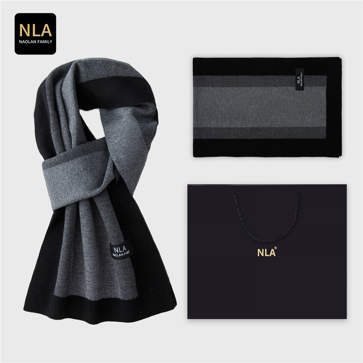 Wool Scarf Men - ギフトボックス ニット メンズ ウール スカーフ 商業スタイル