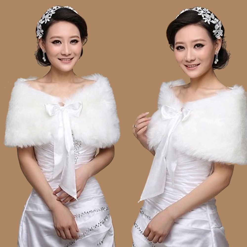 Shawl Wrap Winter - 冬ケープ白毛皮ショールウェディングアクセサリーエレガントなブライダルラップ女性の結婚式のジャケットソフトケープ模造毛皮