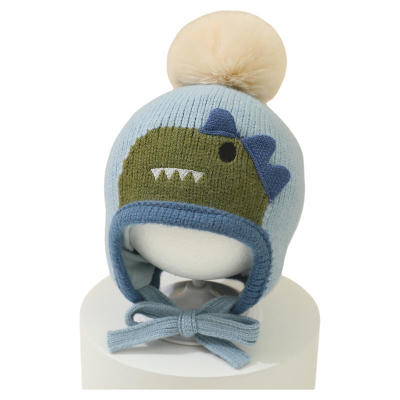 Knit Beanie Hat Warm - かわいい漫画の動物ポンポン帽子ベビー耳保護冬暖かい幼児ニットキャップビーニー 6-36Month キッズウールかぎ針編みボンネット