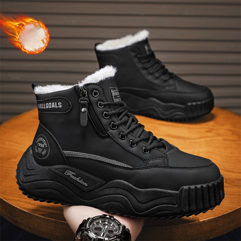 Waterproof Winter Boot - メンズ冬用スノーブーツ、保温性のあるフリース裏地付き厚底コットンシューズ、防水・滑り止め加工、ショート丈