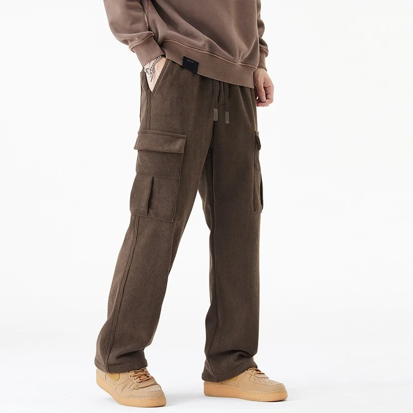 Corduroy Pant Warm - 2026年冬新作 コーデュロイパンツ メンズ ストレート ワイドレッグ カーゴパンツ
