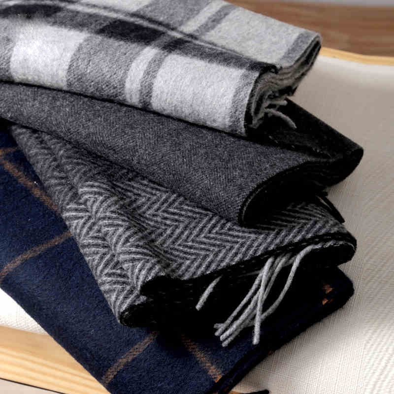 Wool Scarf Men - パシュミナスカーフ男性冬ストリップ固体チェック柄ウールスカーフ高級古典的な暖かいカシミヤ冬のスカーフ男性の冬のアクセサリー