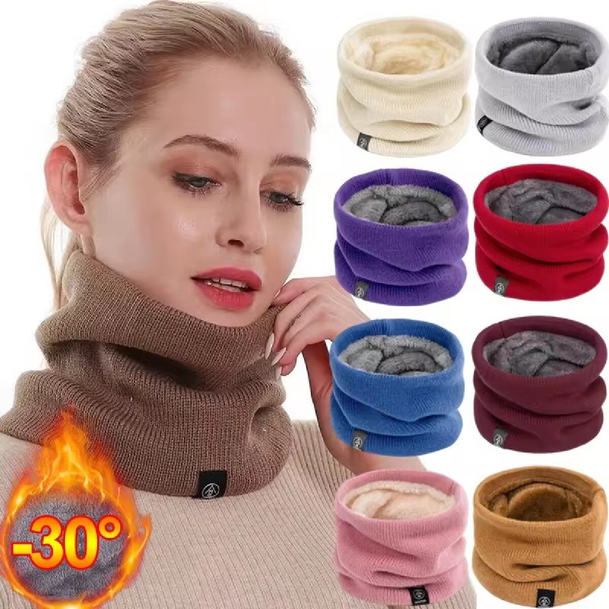 Neck Gaiter Fleece - 固体冬豪華なマフラーウールニット女性用フリースリングバンダナスカーフネックウォーマーバフ厚いカシミヤヘッドバンドスキーマスク