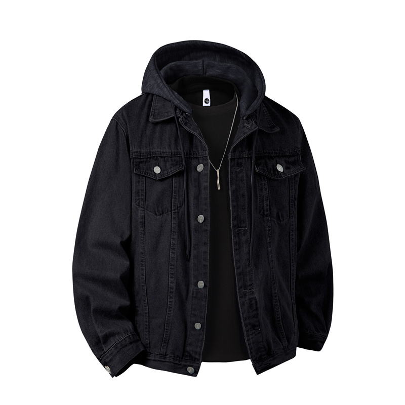 Down Jacket Packable - 男性フード付きデニムジャケット男性ストリートターンダウン襟生き抜くコート男性レトロバイクジャケット男パッチワークボンバージャケット