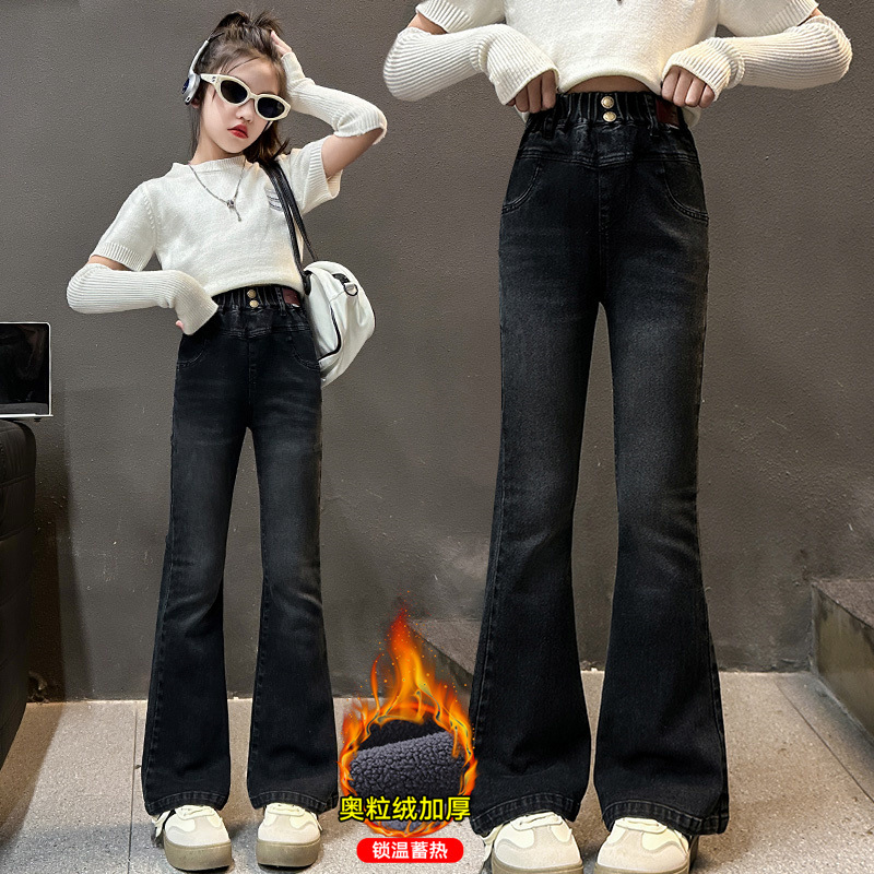 Corduroy Pant Warm - コーデュロイ裏地付きフレアジーンズ,女の子用,暖かいベルベット,厚手のデニムパンツ,子供用ブーツカット,ストリートサーマルパンツ,カジュアル,子供用,冬