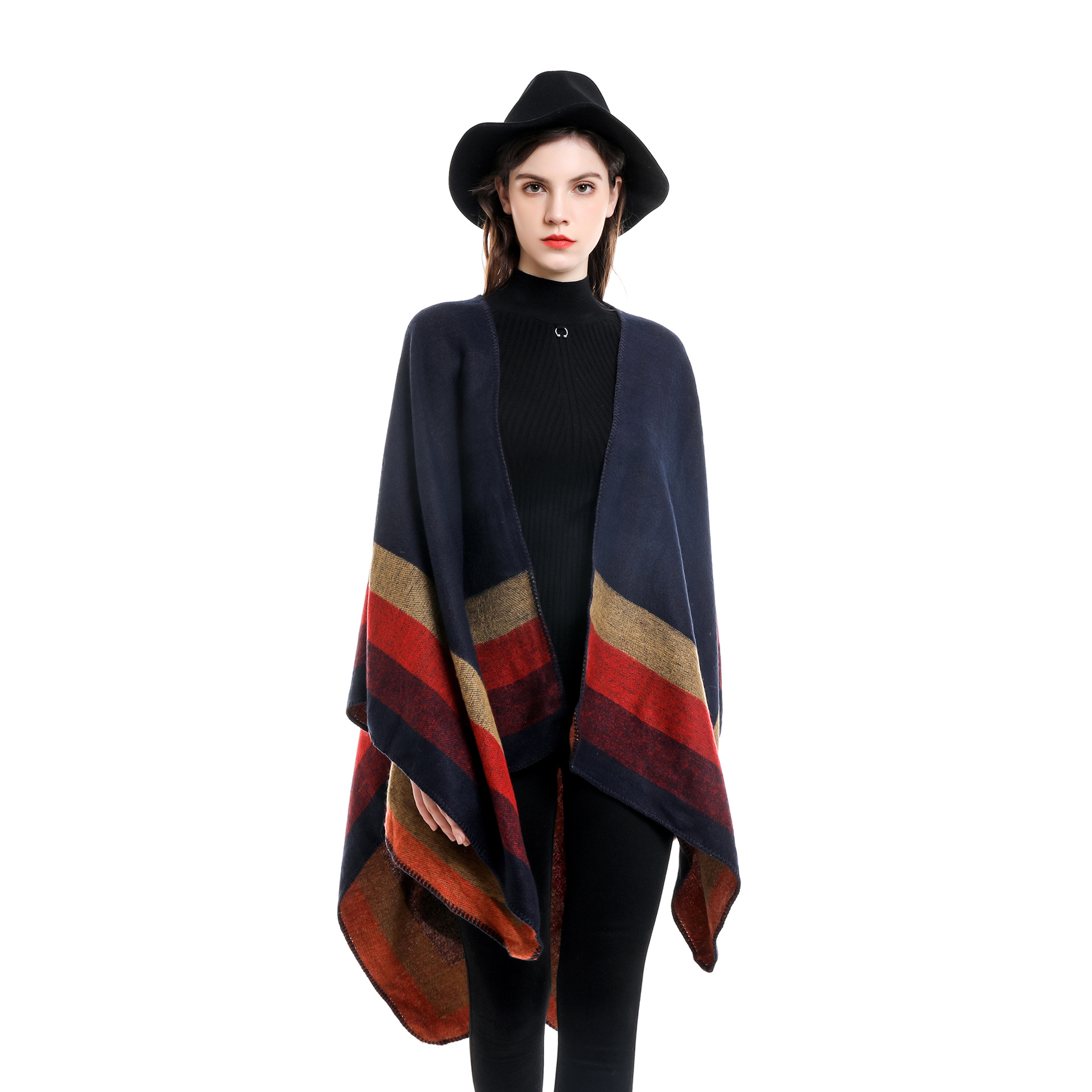 女性のための暖かい市松模様のポンチョ、特大のショールとラップ - Shawl Wrap Winter のレビューと価格