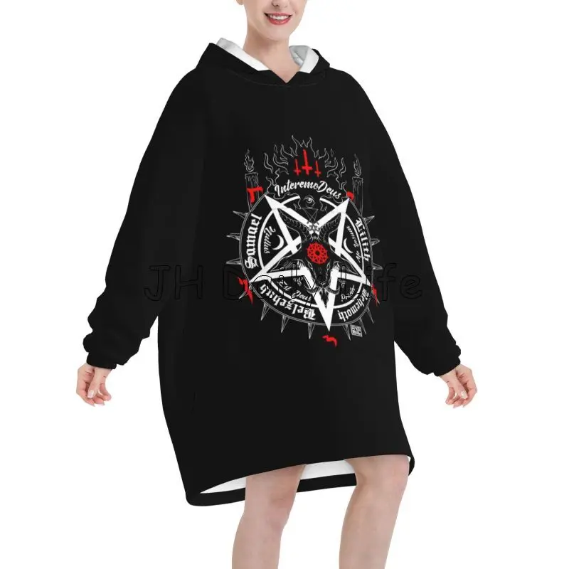 ブラックサタンスカルデッドヘッド神秘的なハロウィン悪魔特大ブ - Sherpa Hoodie Fleece のレビューと価格