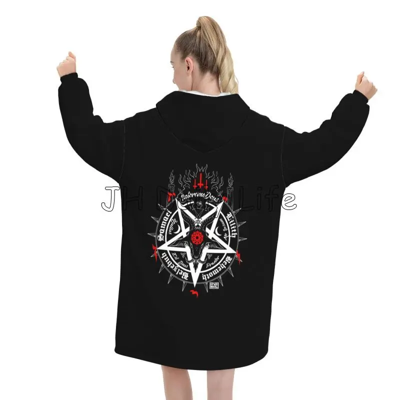 ブラックサタンスカルデッドヘッド神秘的なハロウィン悪魔特大ブ - Sherpa Hoodie Fleece のレビューと価格