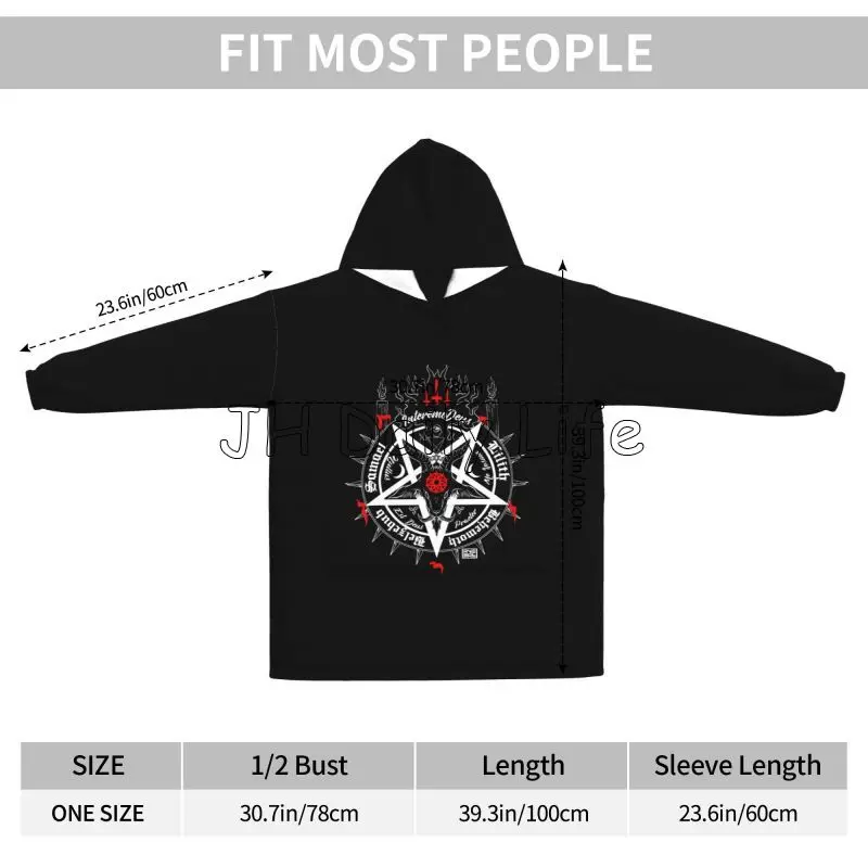 ブラックサタンスカルデッドヘッド神秘的なハロウィン悪魔特大ブ - Sherpa Hoodie Fleece のレビューと価格