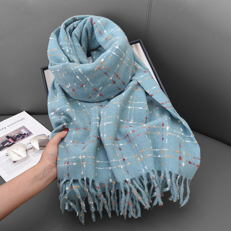 新しい暖かい冬のタッセルスカーフヒジャブ女性ドットチェック柄 - Cashmere Pashmina Wrap のレビューと価格