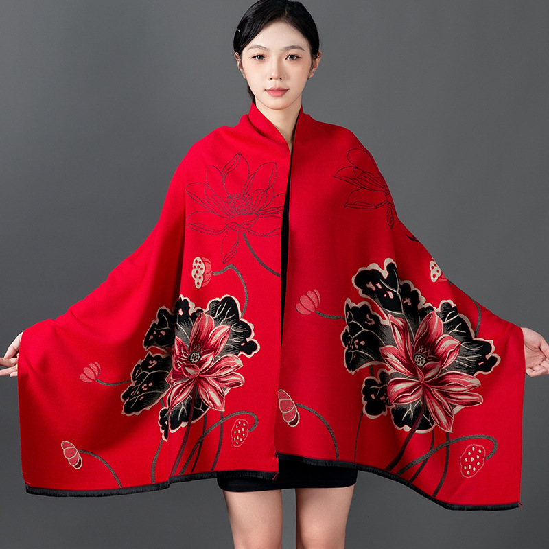 女性の冬のショールカシミヤスカーフ花柄ショールラップパシュミ - Shawl Wrap Winter のレビューと価格