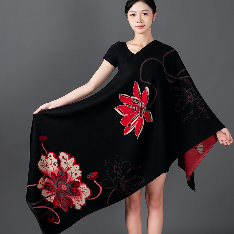 女性の冬のショールカシミヤスカーフ花柄ショールラップパシュミ - Shawl Wrap Winter のレビューと価格