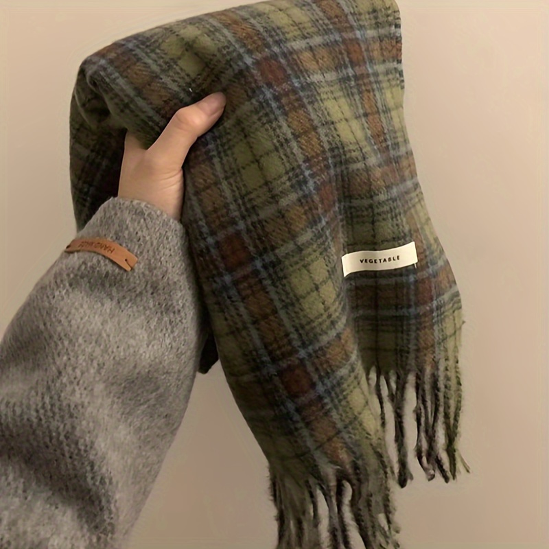 ヴィンテージグリーンチェック柄タッセルスカーフ女性模造カシミ - Cashmere Pashmina Wrap のレビューと価格