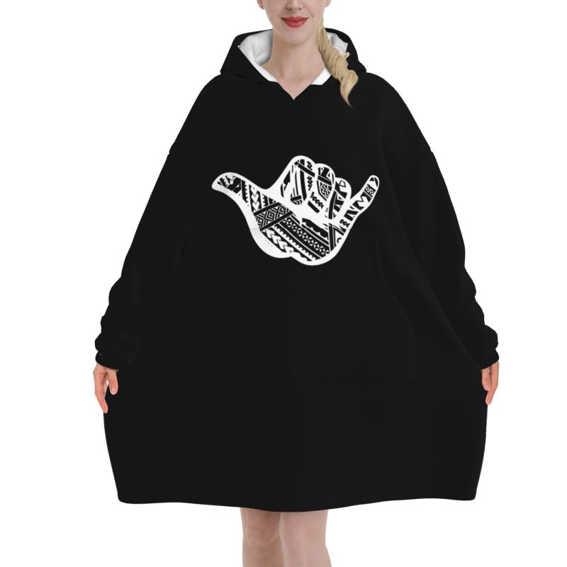 ポリネシアタトゥーシャカ部族柄ブランケットフーディー女性用ウ - Sherpa Hoodie Fleece のレビューと価格