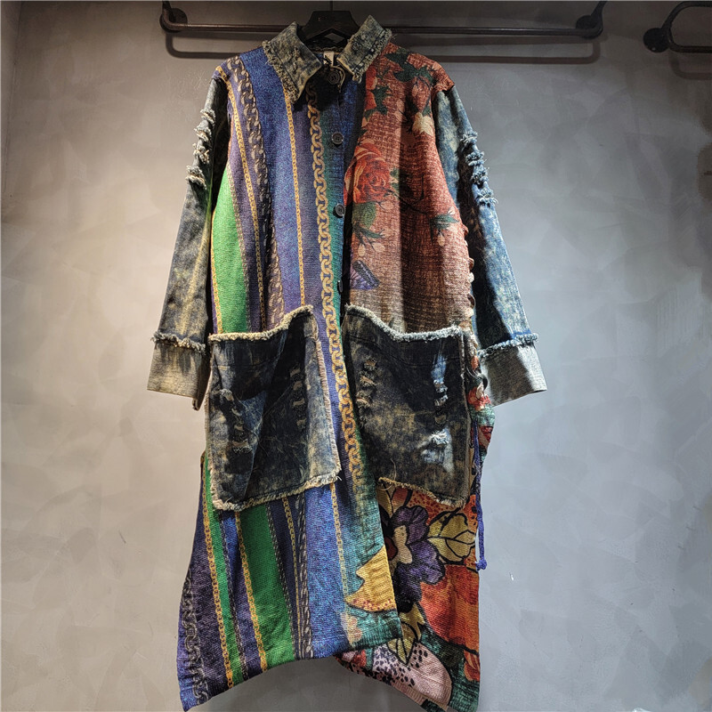 WTHT-女性用ストライプデニムロングコート,シングルブレス - Down Jacket Packable のレビューと価格