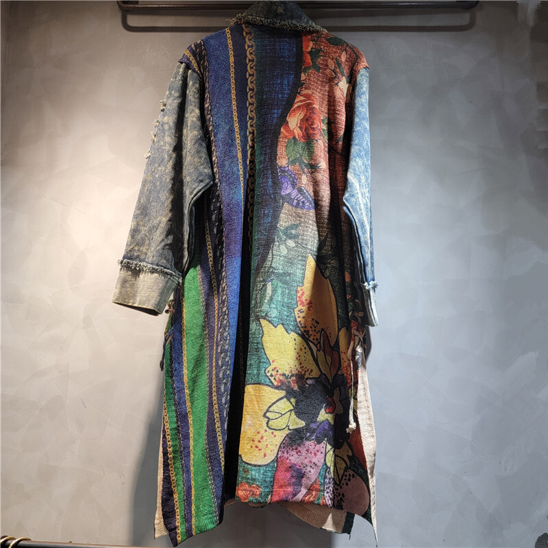 WTHT-女性用ストライプデニムロングコート,シングルブレス - Down Jacket Packable のレビューと価格