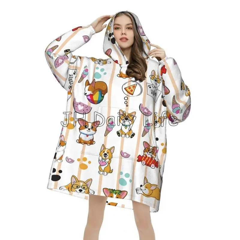 かわいいコーギー犬ウェアラブルパーカーブランケット女性パジャ - Sherpa Hoodie Fleece のレビューと価格