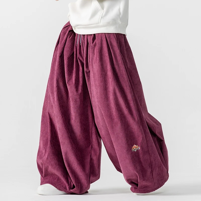 男性コーデュロイワイドレッグパンツ男性和風ルーズ厚く暖かいカ - Corduroy Pant Warm のレビューと価格